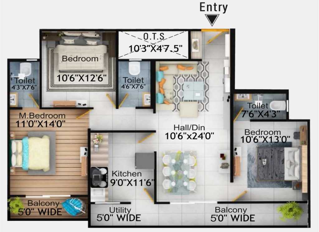 Shyama realty presented by Amol sona heights 3BHK 2D Plan