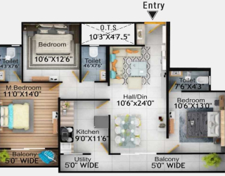 Shyama realty presented by Amol sona heights 3BHK 2D Plan